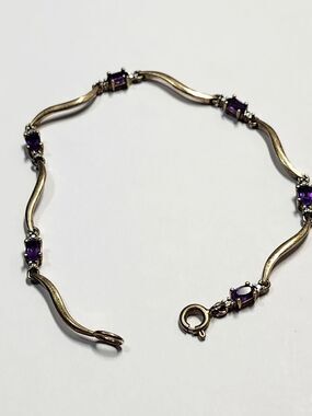 Gold Over Sterling Purple Amethyst Gemstone Tennis Bracelet 6.75"